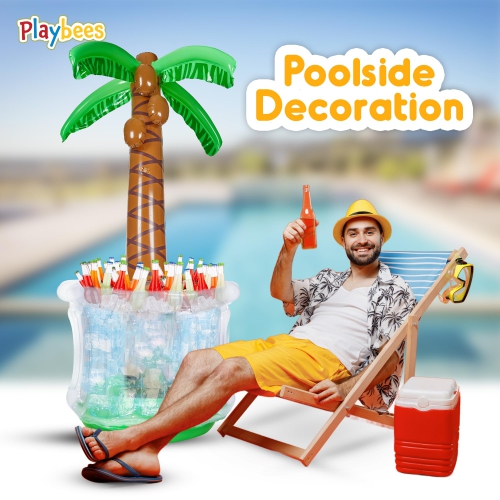 Inflatable Palm Tree Cooler 60" - 2 Pack Blow Up Palm Tree Party Cooler, Luau Hawaiian Tropical Beach Theme, Summer Swim