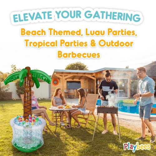 Inflatable Palm Tree Cooler 60" - 2 Pack Blow Up Palm Tree Party Cooler, Luau Hawaiian Tropical Beach Theme, Summer Swim