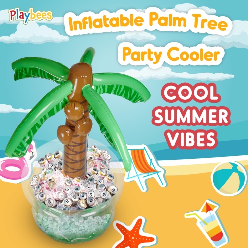 Inflatable Palm Tree Cooler 60" - 2 Pack Blow Up Palm Tree Party Cooler, Luau Hawaiian Tropical Beach Theme, Summer Swim