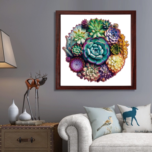 Mys Aurora Wooden Puzzles for Adults, Mandala Succulent Plants 200 Piece Jigsaw Puzzles, Unique Shaped Wooden Puzzles fo