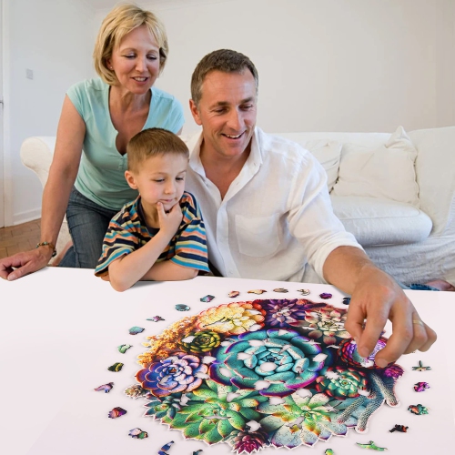 Mys Aurora Wooden Puzzles for Adults, Mandala Succulent Plants 200 Piece Jigsaw Puzzles, Unique Shaped Wooden Puzzles fo