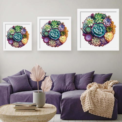 Mys Aurora Wooden Puzzles for Adults, Mandala Succulent Plants 200 Piece Jigsaw Puzzles, Unique Shaped Wooden Puzzles fo