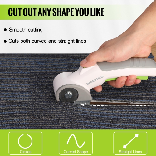 Ciseaux électriques sans fil WORKPRO, ciseaux puissants rechargeables 4&nbsp;V pour le tissu, le cuir, les tapis et le carboa