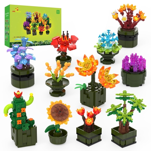 JMBricklayer – Ensembles de construction de plantes succulentes florales pour adultes, 10001, 12 blocs de construction de plantes minuscules de la