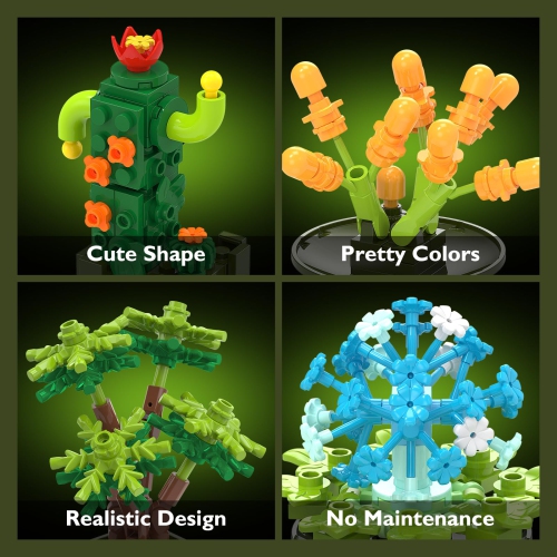 JMBricklayer – Ensembles de construction de plantes succulentes florales pour adultes, 10001, 12 blocs de construction de plantes minuscules de la