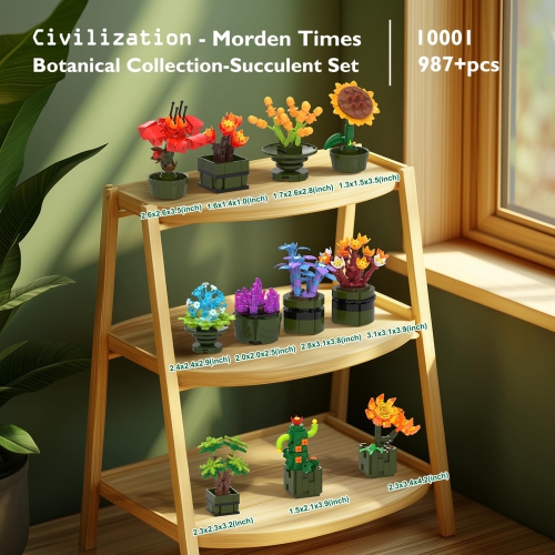 JMBricklayer – Ensembles de construction de plantes succulentes florales pour adultes, 10001, 12 blocs de construction de plantes minuscules de la