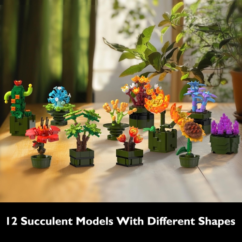 JMBricklayer – Ensembles de construction de plantes succulentes florales pour adultes, 10001, 12 blocs de construction de plantes minuscules de la