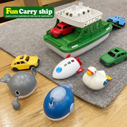 OKGIUGN Ferry Boat Toys Set with 4 Cars and 4 Wind Up Bath Swimming Toys, Kids Bath Toy Floating Vehicle Whales Submarin