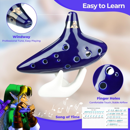 Ohuhu Zelda Ocarina with Song Book, 12 Hole Alto C Zelda Ocarinas Play by Link Triforce