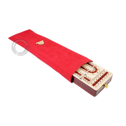 House of Cribbage - 3 Track - Continuous Cribbage Board Alphabet e Shape Inlaid in Maple Wood and Bloodwood with Storage