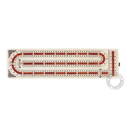 House of Cribbage - 3 Track - Continuous Cribbage Board Alphabet e Shape Inlaid in Maple Wood and Bloodwood with Storage