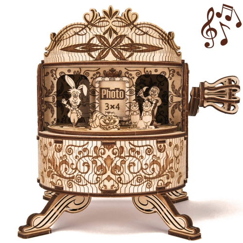 Wood Trick Fairy Theater Happy Birthday Wooden Music Box Kit - w/Fairy Characters - Hand Crank - 3D Wooden Puzzle for Ad