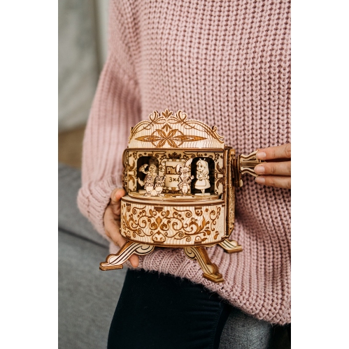 Wood Trick Fairy Theater Happy Birthday Wooden Music Box Kit - w/Fairy Characters - Hand Crank - 3D Wooden Puzzle for Ad