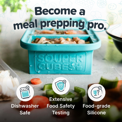 Souper Cubes 1-Cup Extra-Large Silicone Freezing Tray With Lid - Freeze Food Soup Broth Sauce In Perfect 1-Cup Portions,