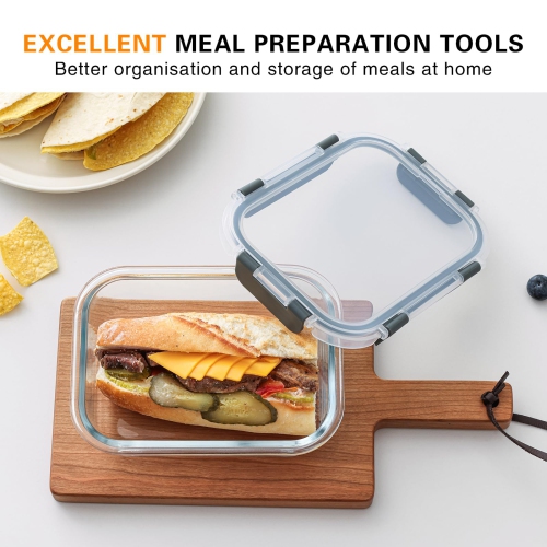 Cuiselect 10 – Contenants de préparation de repas en verre de 22 oz avec couvercles, contenants en verre réutilisables pour aliments avec couvercles,