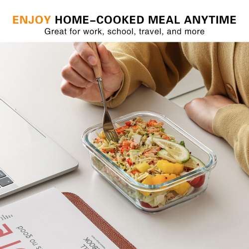 Cuiselect 10 – Contenants de préparation de repas en verre de 22 oz avec couvercles, contenants en verre réutilisables pour aliments avec couvercles,