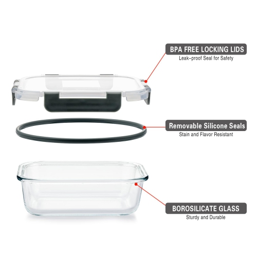 Cuiselect 10 – Contenants de préparation de repas en verre de 22 oz avec couvercles, contenants en verre réutilisables pour aliments avec couvercles,