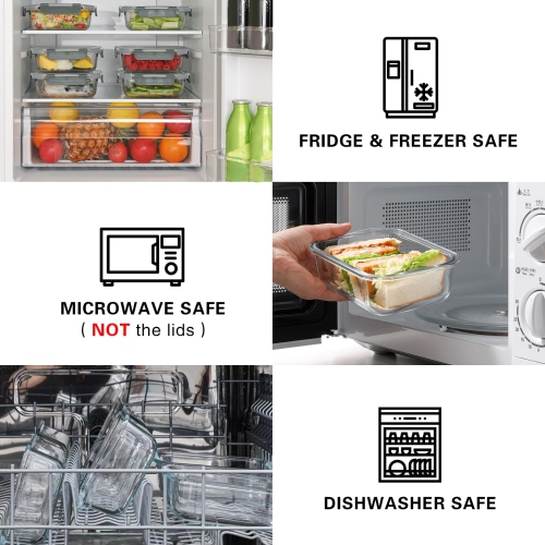 Cuiselect 10 – Contenants de préparation de repas en verre de 22 oz avec couvercles, contenants en verre réutilisables pour aliments avec couvercles,
