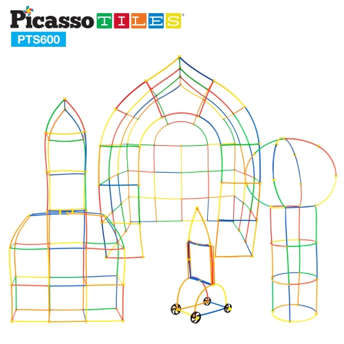 PicassoTiles 600pc Construction Toy Straw Building Set Children STEM Learning Interlocking Building Toys Creative Straw