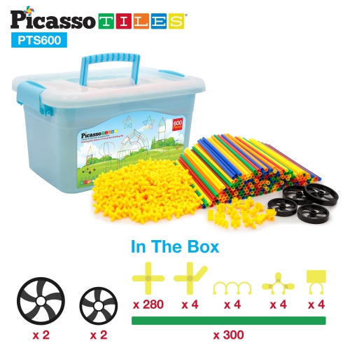 PicassoTiles 600pc Construction Toy Straw Building Set Children STEM Learning Interlocking Building Toys Creative Straw