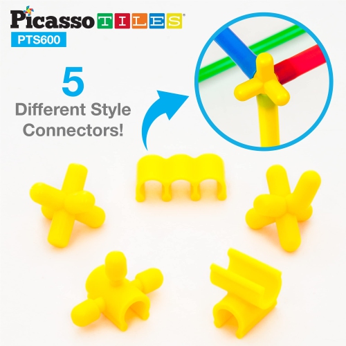 PicassoTiles 600pc Construction Toy Straw Building Set Children STEM Learning Interlocking Building Toys Creative Straw