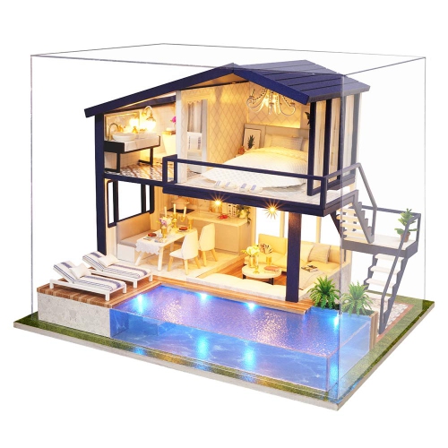 Spilay DIY Dollhouse Miniature with Wooden Furniture,DIY Dollhouse Kit with Dust Cover & Music Box,1:24 Scale Creative R