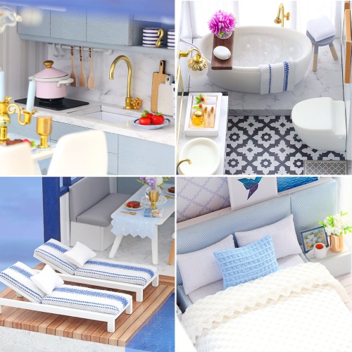 Spilay DIY Dollhouse Miniature with Wooden Furniture,DIY Dollhouse Kit with Dust Cover & Music Box,1:24 Scale Creative R