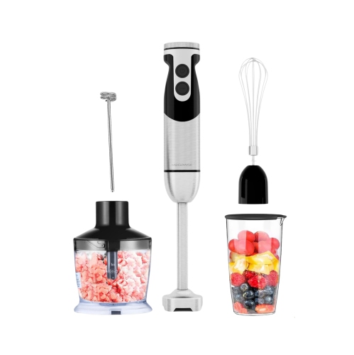 MegaWise Hand Blender Black 5-in-1 immersion Blender12 Speeds and Turbo Mode, Titanium Steel Blades, Handle, with Whisk,