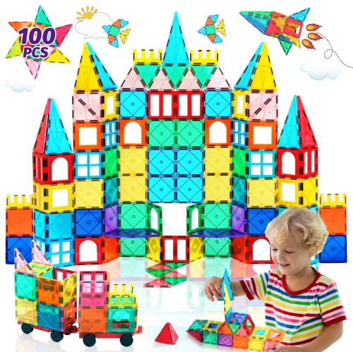 100PCS Magnetic Tiles Magnetic Blocks for Kids 3-5 6-8 8-10 Construction STEM Learning Resources Magnet Building Blocks