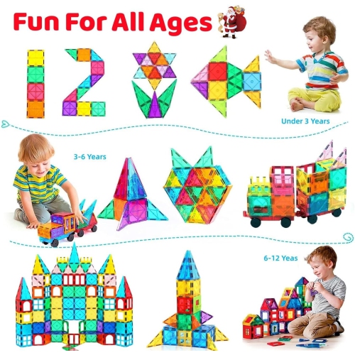 100PCS Magnetic Tiles Magnetic Blocks for Kids 3-5 6-8 8-10 Construction STEM Learning Resources Magnet Building Blocks