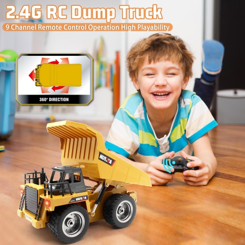 fisca RC Truck 6 Ch 2.4G Alloy Remote Control Dump Truck 4 Wheel Driver Mine Construction Vehicle Toy Machine Model with