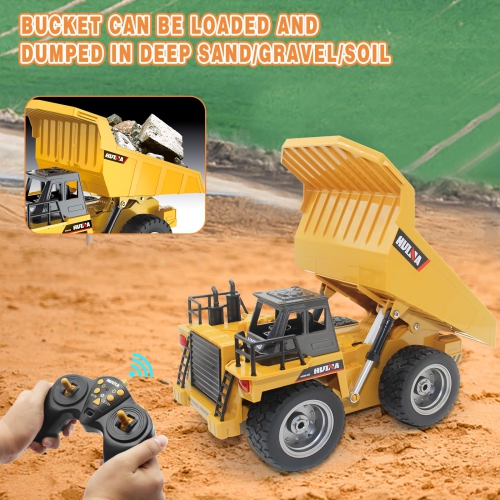 fisca RC Truck 6 Ch 2.4G Alloy Remote Control Dump Truck 4 Wheel Driver Mine Construction Vehicle Toy Machine Model with