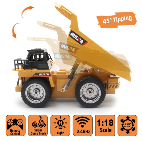 fisca RC Truck 6 Ch 2.4G Alloy Remote Control Dump Truck 4 Wheel Driver Mine Construction Vehicle Toy Machine Model with