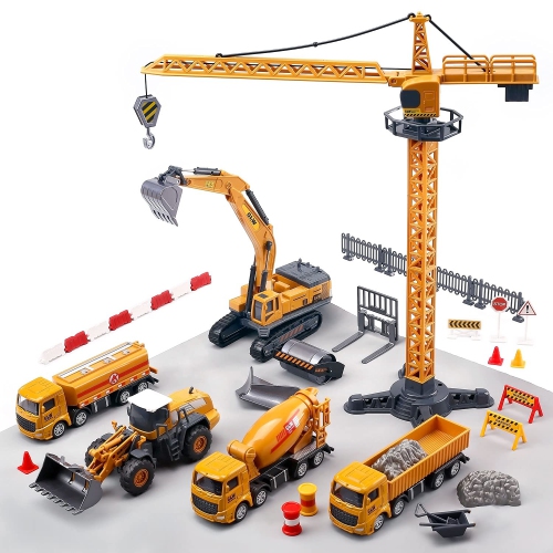 CUTE STONE  Construction Vehicles Truck Toy Playset, Kids Engineering Truck Set, Crane, Excavator, Cement, Fuel Truck, Wh