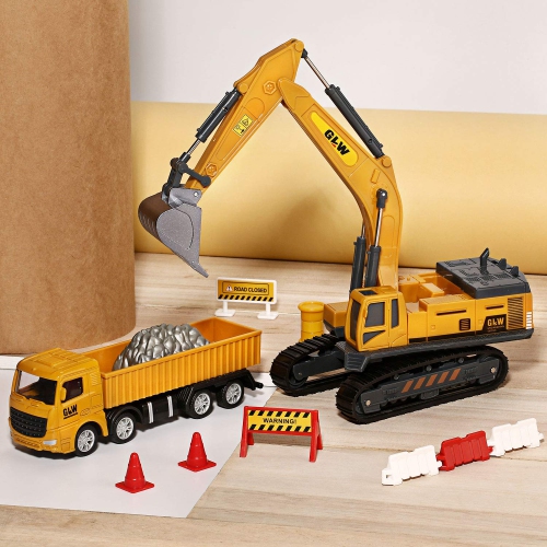 cute stone Construction Vehicles Truck Toy Playset, Kids Engineering Truck set, Crane, Excavator, Cement, Fuel Truck, Wh