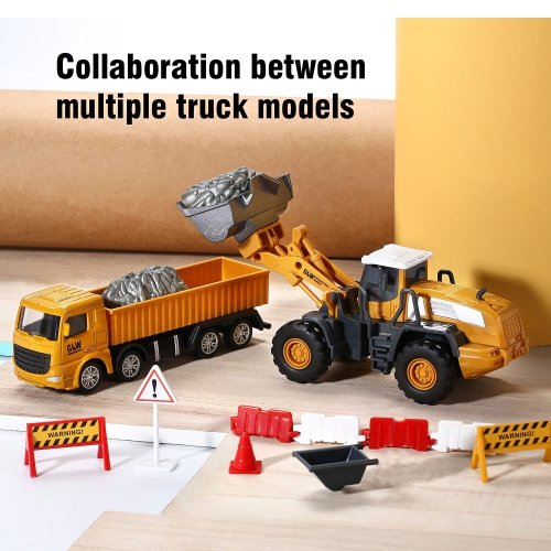 cute stone Construction Vehicles Truck Toy Playset, Kids Engineering Truck set, Crane, Excavator, Cement, Fuel Truck, Wh