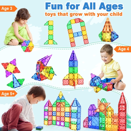 Magnetic Tiles Building Blocks 102pcs Advanced Set STEM Toys for 3+ Year Old Boys and Girls Learning by Playing Montesso
