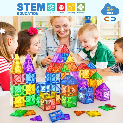 Magnetic Tiles Building Blocks 102pcs Advanced Set STEM Toys for 3+ Year Old Boys and Girls Learning by Playing Montesso