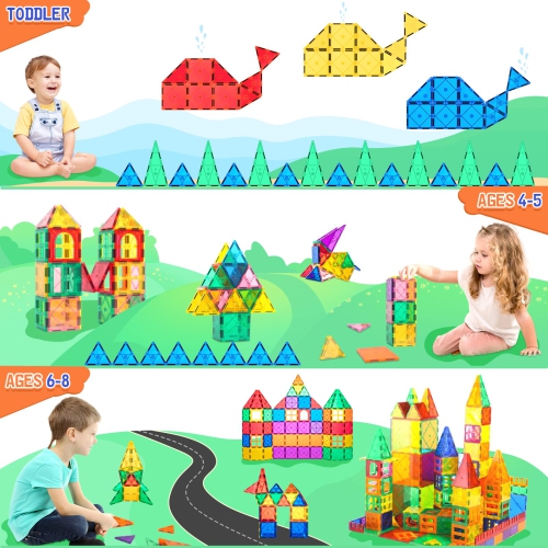 Magnetic Tiles Building Blocks 102pcs Advanced Set STEM Toys for 3+ Year Old Boys and Girls Learning by Playing Montesso
