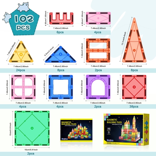 Magnetic Tiles Building Blocks 102pcs Advanced Set STEM Toys for 3+ Year Old Boys and Girls Learning by Playing Montesso