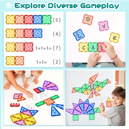 Magnetic Tiles Building Blocks 102pcs Advanced Set STEM Toys for 3+ Year Old Boys and Girls Learning by Playing Montesso