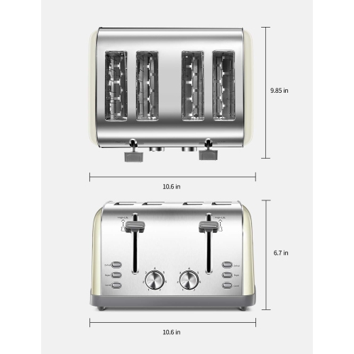 Toaster 4 Slice, Extra Wide Slots, Stainless Steel with High Lift Lever, Bagel and Muffin Function, Removal Crumb Tray,