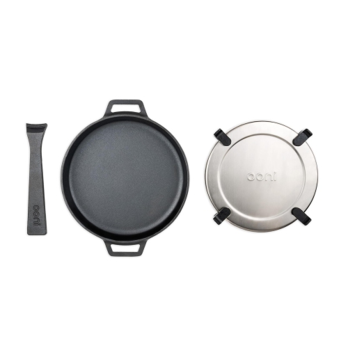 Ooni Cast Iron Skillet - Cast Iron Pan - Cast Iron Skillet with Removable Handle and Stainless Steel Trivet - Cast Iron