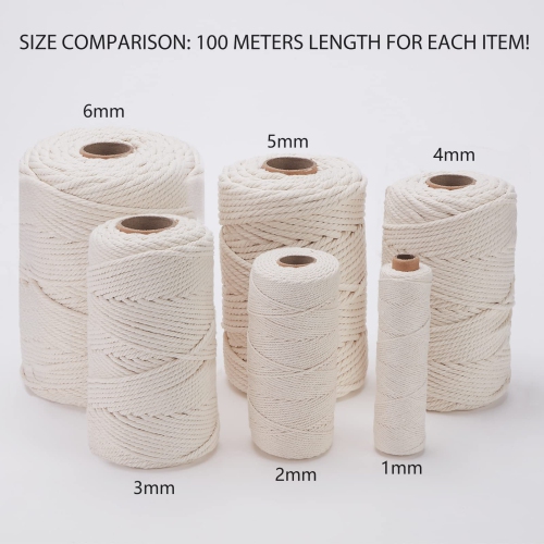 ANYWELL 2mm-6mm Macrame Cord 6mm x 218yards, Cotton Cord, Macrame Rope, Corde Macram