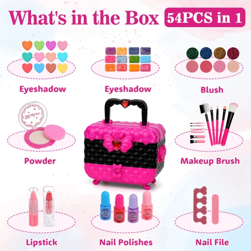 Kids Makeup Kit Girl Toys, 54PCS Teensymic Makeup Toys for Girls Washable Makeup Princess Make Up Girl Toys Age 4 5 6 7
