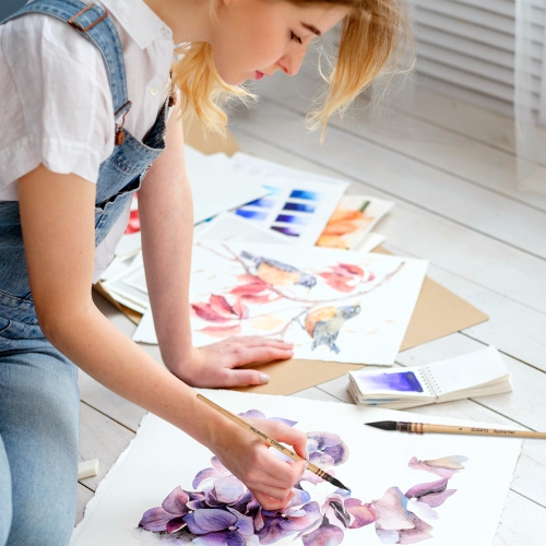 Pinceaux à cheveux professionnel pour écureuil à aquarelle de DUGATO, ensemble de pinceaux à pointe fine pour peintures artistiques