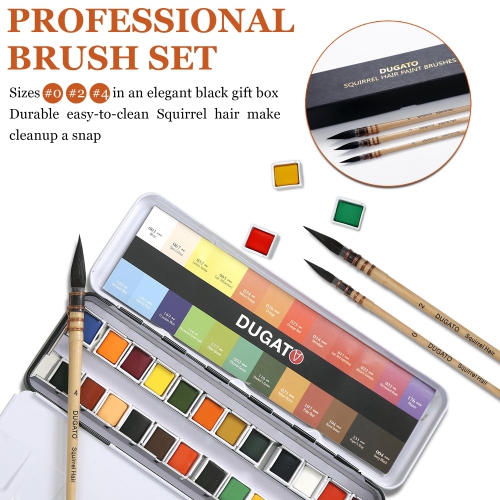 Pinceaux à cheveux professionnel pour écureuil à aquarelle de DUGATO, ensemble de pinceaux à pointe fine pour peintures artistiques