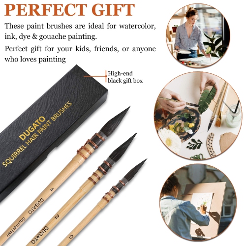 Pinceaux à cheveux professionnel pour écureuil à aquarelle de DUGATO, ensemble de pinceaux à pointe fine pour peintures artistiques