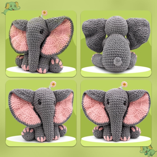 CODGP Crochet Kit for Beginners,13in Crochet Animal Kit Elephant,Crochet Starter Kit Gift for Adults Kids with Yarn Sets