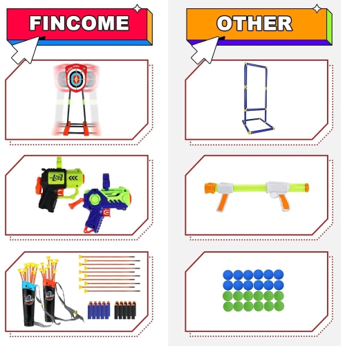 FINCOME Bow and Arrow Kids 8-12, 2 in 1 Archery Set Shooting Games Toys with Movable Standing Target, 20 Suction Cup Arr